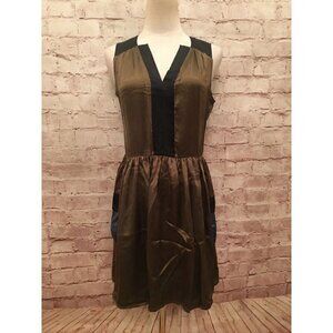 BOUNDARY Anthropologie Green 100% Silk Cargo Pocket Dress Size Small